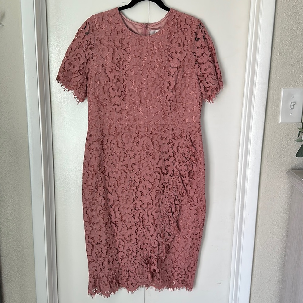 Rachel Parnell ruffle sheath lace dress